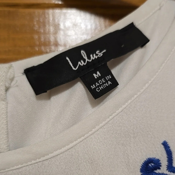 Lulu's White and Blue Embellished Mini Sheath Dress M - Picture 2 of 3